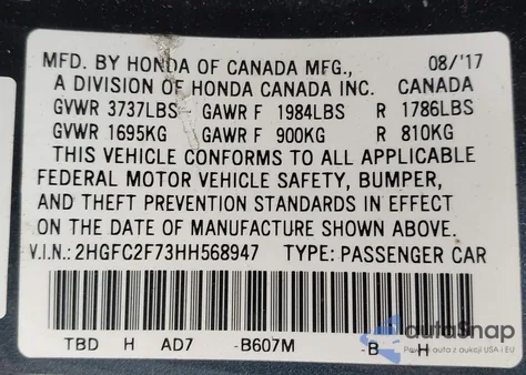 2017 Honda Civic Ex from USA, damaged, VIN 2HGFC2F73HH568947